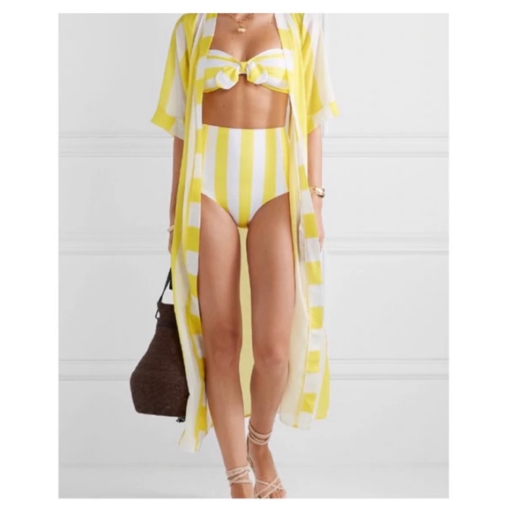 VerdeLimón- Striped Voile Robe and Bikini Set